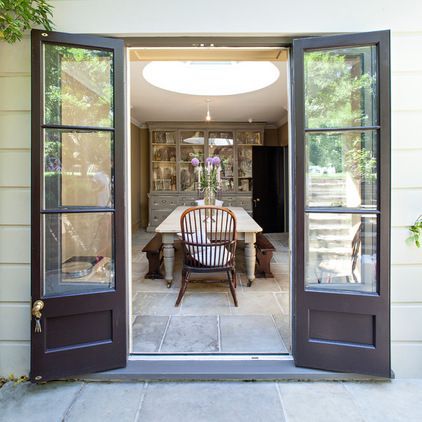 Choosing a style of patio doors for garden room Farmhouse French Doors, French Doors Exterior, French Doors Patio, French Windows, French Doors Interior, Kitchen Doors, Interior Barn Doors, French Door, Barn Doors Sliding