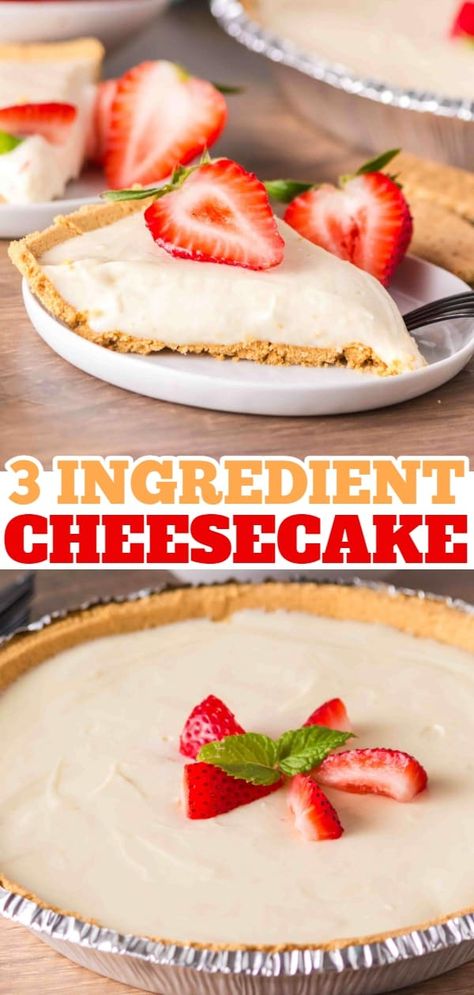 Easy Cheesecake Recipes No Bake 4 Ingredients Cream Cheeses, Easy No Bake Cheesecake 4 Ingredients, Three Ingredient Cheesecake, Cream Cheese Desserts Easy, 3 Ingredient Cheesecake, Condensed Milk Recipes Desserts, Simple Cheesecake, Best No Bake Cheesecake, Milk Recipes Dessert