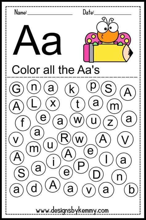 Find the letter a worksheet Letter A Worksheet, Worksheet For Preschoolers, Days Of A Week, Letter Recognition Preschool, Find And Color, Free Printable Alphabet Worksheets, Alphabet Activities Kindergarten, Letter Recognition Worksheets, Alphabet Worksheets Free