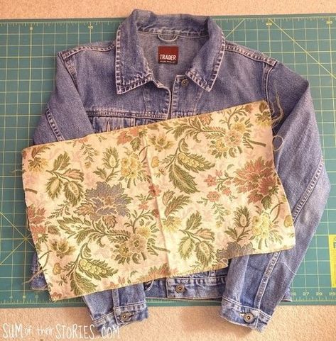 Repurpose Jean Jacket, Patchwork Jean Jacket Diy, Decorate Jean Jacket Diy, Jean Jacket Upcycle Ideas, Upcycled Denim Jacket Diy Ideas, Embellished Denim Jacket Diy, Denim Jacket Upcycle Ideas, Jean Jackets Diy, Denim Jacket Diy Upcycling