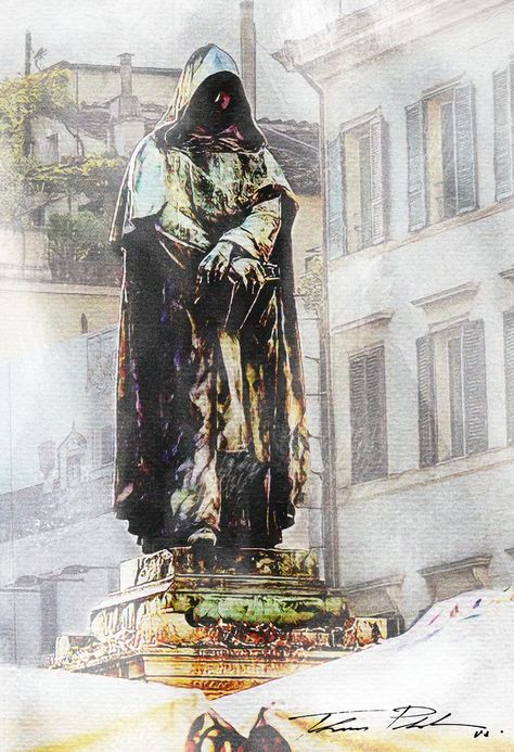 Neo Art Mixed Media Watercolor Art 11-12-2021 The Statue of Giordano Bruno. Winter in Rome, Italy Giordano Bruno, Mixed Media Watercolor, Art Mixed Media, World View, Rome Italy, Mixed Media Art, Watercolor Art, Rome, Mixed Media