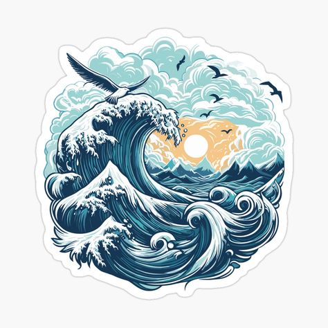 Get my art printed on awesome products. Support me at Redbubble #RBandME: https://www.redbubble.com/i/sticker/Seagull-Wave-by-Gkinoki/156266862.EJUG5?asc=u Waves Sticker, Blue Stickers, 2025 Planner, Bookish Stickers, App Background, Stickers For Laptop, Computer Sticker, Great Wave Off Kanagawa, Fantasy Images