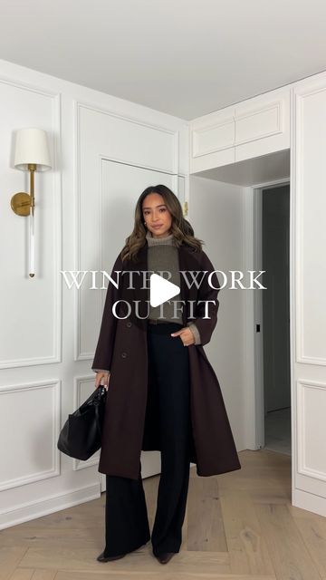 Nena Evans on Instagram: "This might be my favorite work outfit this winter!! Shades of brown and black are cozy yet chic and perfect to wear to work 🤎 Added this winter office outfit to my LTK and in my bio under “Shop My Instagram” 🖤 https://liketk.it/4syxa #chicstyle #winterstyling #winteroutfit #capsulewardrobe #workwear #officeoutfit #workclothes #aritzia #ootdgals #whowhatwearing #wiwt #styleblogger #outfitideas #grwm #dailygrwm #stylingreel #ootd #outfitinspiration" Black And Brown Office Outfit, Aritzia Cocoon Coat Outfit, Office Outfit Winter 2024, Corporate Baddie Winter Outfits, Work Wear Women Winter, Winter Work Wear Women, Smart Casual Work Outfit Women Fall 2024, Winter Conference Outfits Women, Rainy Day Work Outfits Women