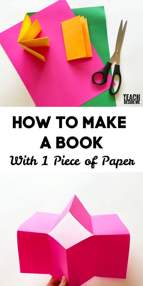 Make a simple homemade book with a single sheet of paper!  Kids love using these to create their own stories. #kidsactivity #crafts #craftsforkids #makeabook #books #boredombuster #kids #artsandcrafts #DIY #craft Diy Booklet, Homemade Books, Make A Book, Up Book, Book Folding, Paper Book, Handmade Books, Book Projects, Diy Book