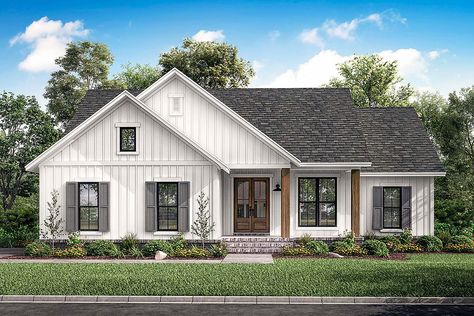 House Plan chp-59907 at COOLhouseplans.com Farmhouse Style House Plans, Small Farmhouse, Country Style House Plans, Farmhouse House, Ranch House Plans, House Plans Farmhouse, Modern Farmhouse Plans, Bedroom Layouts, Best House Plans