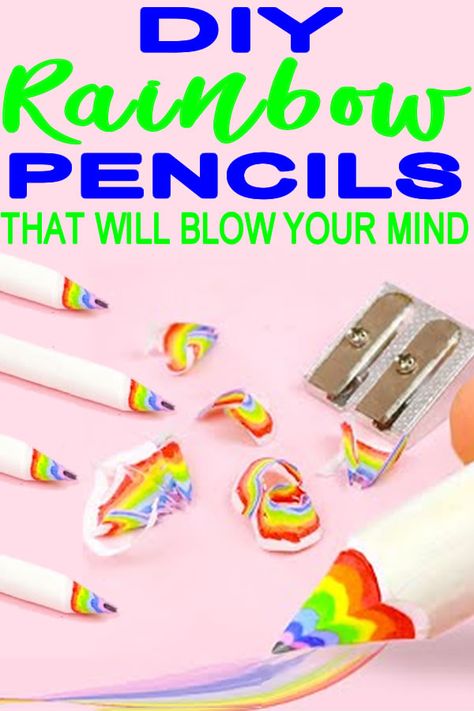 DIY rainbow pencils! Make these fun and cool pencils with rainbow shavings. Cool back to school DIY craft project. Get the best DIY school supplies! Diy Back To School Supplies, Craft Room Organization Diy, Rainbow Crayons, Pencil Crafts, Diy Tumblr, Diy School, Diy Back To School, Diy Pencil, Back To School Crafts