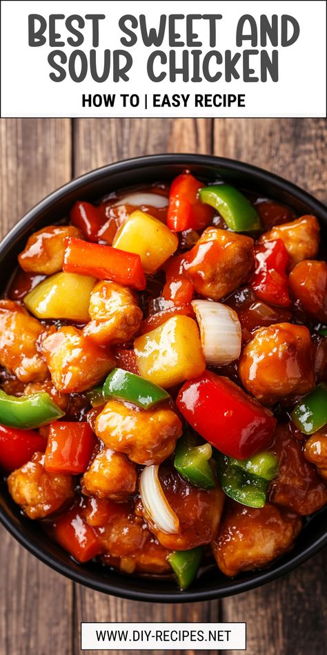 Try this delicious Sweet and Sour Chicken recipe! Crispy chicken chunks, vibrant bell peppers, and juicy pineapple in a tangy homemade sauce. Sweet In Sour Chicken, Recipe For Sweet And Sour Chicken, The Best Sweet And Sour Chicken, Chinese Food Sweet And Sour Chicken, Best Sweet And Sour Chicken Recipe, Chicken Sweet Sour Recipe, Sweet And Sour Baked Chicken, Sweet Sour Chicken Crock Pot, Sweet And Sour Chicken With Pineapple