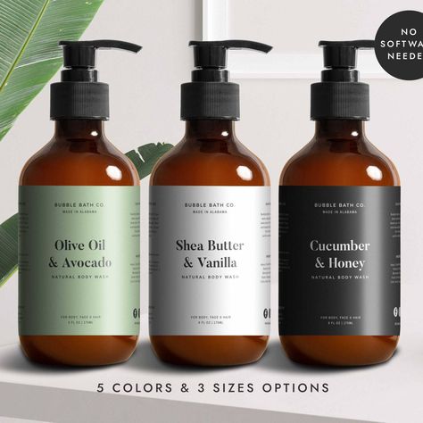 "NEW! Make your body product looks professional with our label template. Easy to edit with CORJL. Available at shop!" Amber Bottle Packaging, Body Wash Label Design, Body Wash Packaging Design, Label Aesthetic, Shampoo Label, Body Wash Packaging, Soap Label Design, Diy Body Wash, Diy Candle Labels