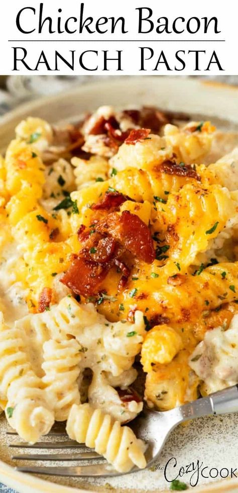 Chicken Bacon Spinach Pasta, Ranch Seasoning Recipes, Bacon Ranch Pasta, Ranch Casserole, Chicken Ranch Pasta, Chicken Bacon Ranch Pasta, Golden Chicken, Creamy Ranch, Ranch Pasta