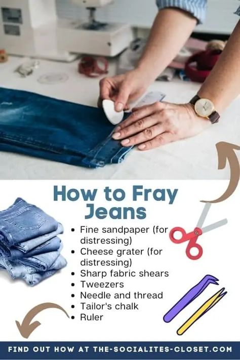 How To Shred Jeans, Fraying Jeans Hem Diy, How To Fray Jeans At The Ankle, How To Fray Bottom Of Jeans, Frayed Hem Jeans Diy, Clothes Redesign, How To Fray Jeans, Fraying Jeans, Frayed Jeans Diy