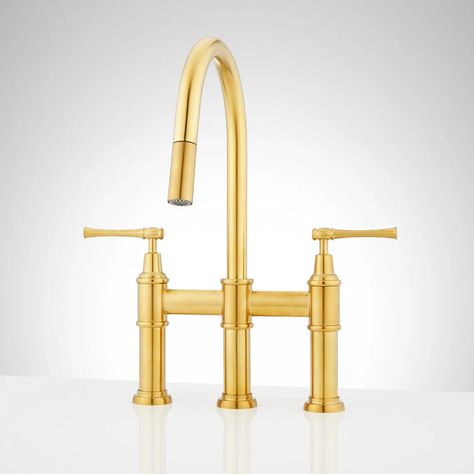 Kitchen Bridge Faucets | Signature Hardware Best Kitchen Faucets, Bridge Kitchen Faucet, Bridge Faucet, Chrome Kitchen Faucet, Fireclay Farmhouse Sink, Kitchen Faucet With Sprayer, Console Sink, Kitchen Sink Faucets, Signature Hardware