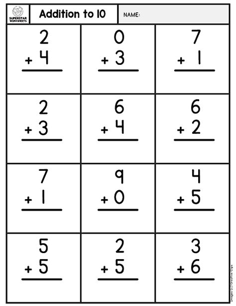 Simple or Basic Addition worksheets for your younger students. These free addition worksheets cover sums up to 10. With a large font and large answer area these worksheets are perfect for your kindergarten students. Addition Worksheets Grade 1, Preschool Addition Worksheets, Basic Addition Worksheets, Worksheet Number, Free Addition Worksheets, Superstar Worksheets, Adding Worksheets, Kindergarten Homework, Kindergarten Math Worksheets Addition