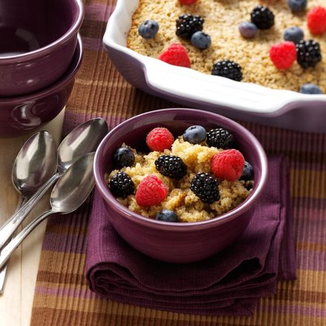 Amish Baked Oatmeal Recipe -The first time I had this treat was at a bed-and-breakfast in Lancaster, Pennsylvania. To me, it tasted just like a big warm-from-the-oven oatmeal cookie! —Colleen Butler, Inwood, West Virginia