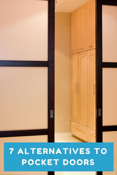 A barn type of pocket door alternative that is perfect for small spaces room as it does not need a lot of space to open and close. #pocketdoor #doors #barndoor Sliding Bathroom Door Small Spaces, Space Saving Door Ideas, Small Bathroom Door Ideas, Door Ideas For Small Spaces, Door For Small Space, Small Bathroom Door, Doors For Small Spaces, Closet Door Alternative, Pocket Doors Bathroom