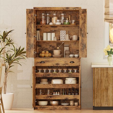 Counter Pantry Cabinet, Dish Storage Cabinet, Antique Pantry Cabinet, White Kitchen Pantry Cabinet, Pantry Counter, Apothecary Ideas, Kitchen Ideas New House, Shelving Pantry, Joanna Gaines Kitchen