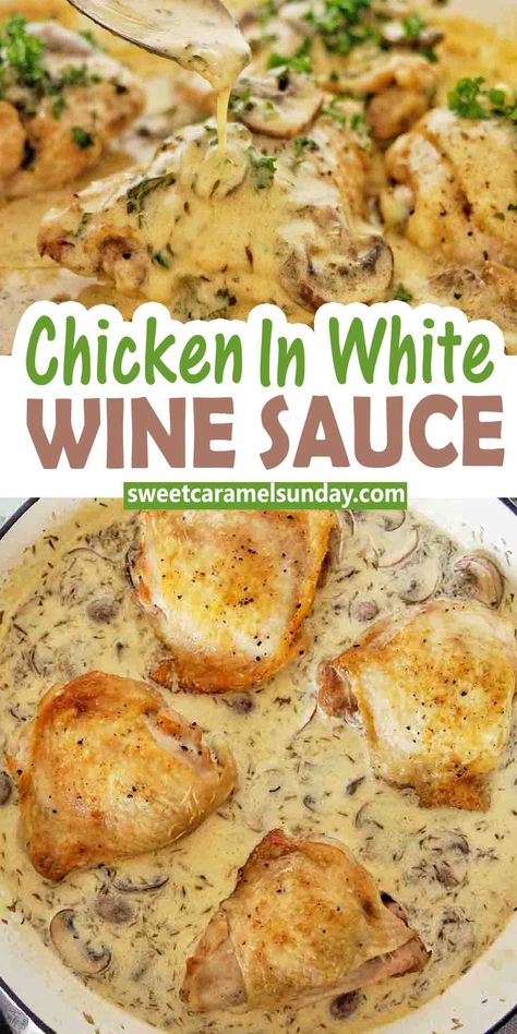 Cooking Wine Recipes, Chicken In White Wine Sauce, Chicken In Wine Sauce, Chicken In White Wine, Chicken White Wine Sauce, Cream Chicken Recipes, White Wine Sauce Recipes, Chicken Wine, Creamy White Wine Sauce