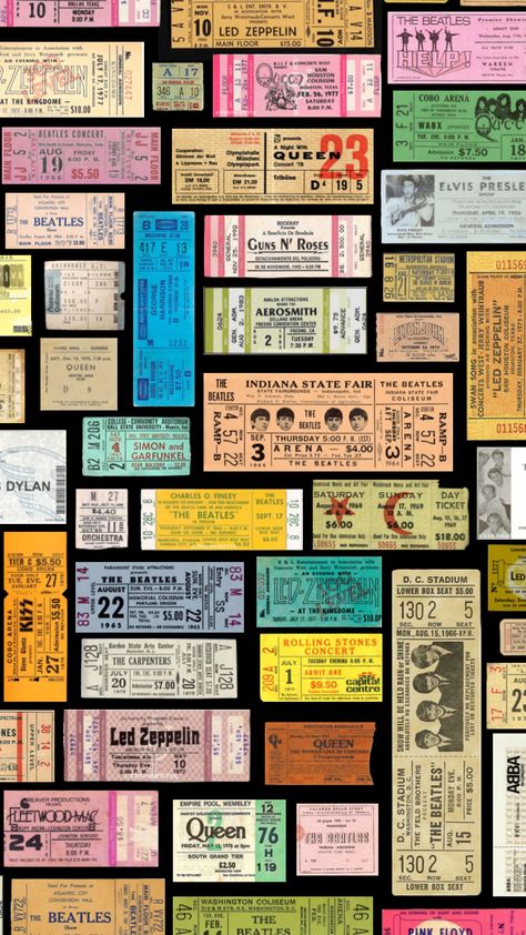 #tickets #concert #vintage 70s Concert Tickets, Concert Ticket Collage, Concert Ticket Graphic Design, Old Concert Tickets, Vintage Concert Tickets, Prom Tickets Design, Concert Tickets Design, Concert Ticket Aesthetic, Concert Ticket Art