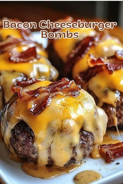 Bacon Cheeseburger Bombs: A Quick & Delicious Appetizer! Mini Bacon Cheeseburger Bites, Cheeseburger Dough Bites, Cheeseburger Bites Muffin Tin, Cheese Burger Ideas, Garlic Parmesan Bacon Cheeseburger Bites, Best Meat Appetizers, Mini Hamburger Appetizers, Ground Beef Snacks, Appetizers With Hamburger Meat