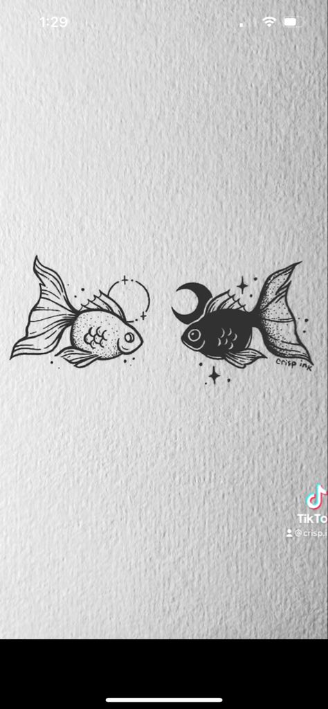 Nautical Matching Tattoos, Sibling Animal Tattoos, Matching Aquatic Tattoos, Matching Bird Tattoos Friends, Cute Goldfish Tattoo, Sea Matching Tattoos, Witchy Couple Tattoos, Matching Jellyfish Tattoos, Goldfish Tattoo Simple