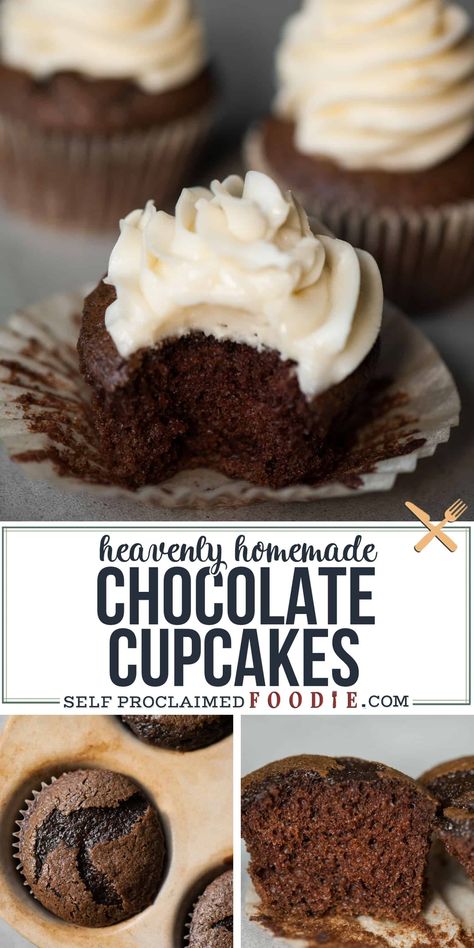 The best homemade chocolate cupcake from scratch you’ll ever enjoy! It is the most decadent, moist, and easy chocolate cupcake with frosting. Made with cocoa and strong hot coffee, you'll never get wrong with this dessert recipe! #chocolatecupcakes #chocolate #cupcake #cupcakes #chocolatecupcake #fromscratch #easy #moist #best #homemade #dark #withcoffee #ultimate #recipe Cupcake From Scratch, Cupcake With Frosting, Chocolate Cupcakes From Scratch, Cupcake Cheesecake, Homemade Chocolate Cupcakes, Homemade Cupcake Recipes, Best Chocolate Cupcakes, Cupcake Chocolate, Chocolate Cupcakes Moist