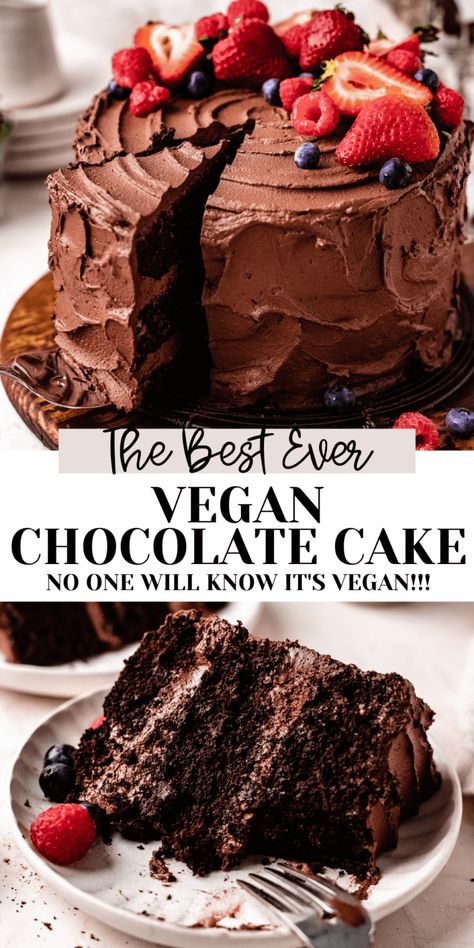 This is the BEST vegan chocolate cake you've ever had...maybe even the best chocolate cake, vegan or not! Super rich, moist, and topped with the most decadent chocolate buttercream for the perfect chocolate lovers cake! You won't believe this cake is dairy free, eggless, refined sugar free, and vegan! #vegan #chocolatecake #glutenfree #vegandesserts Best Vegan Chocolate Cake, Banana Diaries, Vegan Chocolate Cake Recipe, Eggless Cakes, Vegan Birthday Cake, Muffins Easy, Gluten Free Chocolate Cake, Dairy Free Cake, Vegan Baking Recipes