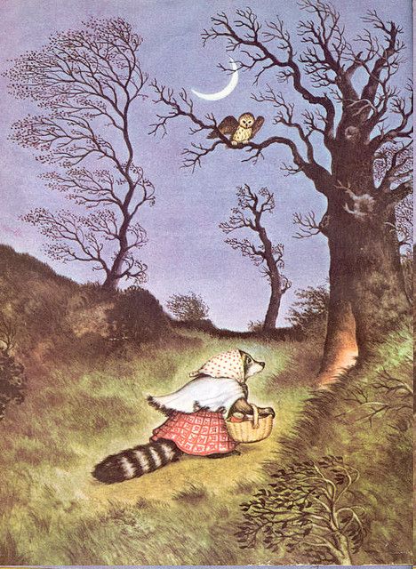 Garth Williams' frontispiece for "Wait Till the Moon is Full" Cozy Anthropomorphism, Garth Williams, Margaret Wise Brown, Storybook Art, Fairytale Art, Vintage Children's Books, Woodland Creatures, Beatrix Potter, Childrens Illustrations