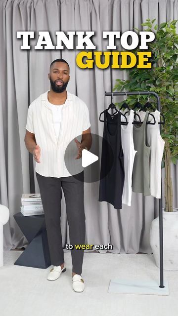 LaDarius Campbell on Instagram: "How to elevate your tank top game this summer.

Ribbed Tank: @nordstromrack 
Jewel Tank: @hm_man 
Non-Ribbed Tank: @saintperry 
Thick Seam Tank: @nuuds 

#MensStyleGuide #SummerStyle #FashionHacks" Male Tank Top Outfit, Tank Top Men’s Outfit, Tank Outfit Men, Mens Tank Top Outfits, Black Tank Top Outfit Men, Shirt And Tank Top Outfit, Ribbed Tank Top Outfit, Men Tank Top Outfit, Tank Top Outfits Men