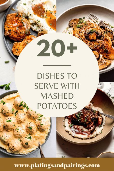 Wondering what to serve with mashed potatoes? I've got you covered with this guide of the 20+ main dishes that pair best with mashed potatoes. Mashed Potatoes With, Foods That Go With Mashed Potatoes, Dinner With Mashed Potatoes As A Side, What Goes Good With Mashed Potatoes, Meat And Mashed Potatoes Recipes, Things To Make With Mashed Potatoes, Mashed Potatoes And, Mashed Potatoes Meal Ideas, Mashed Potatoes Dishes