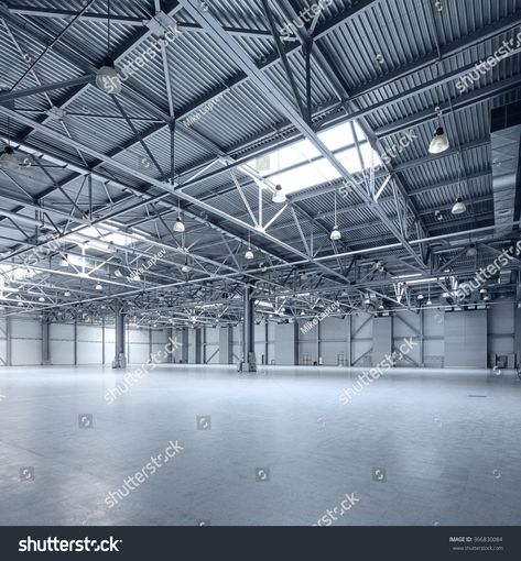 Interior of empty warehouse Royalty Free image photo Barn Gym, Warehouse Facade, Modern Warehouse, Industrial District, Warehouse Design, Industrial Factory, Industrial Warehouse, Industrial Buildings, Business Building