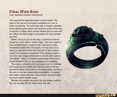 Dnd Magic Jewelry, Dnd Rings Homebrew, Dnd Magic Rings, Dnd Jewelry, Homebrew Items, Dungeons And Dragons Races, Wish Spell, Dnd Magic, Dnd Items