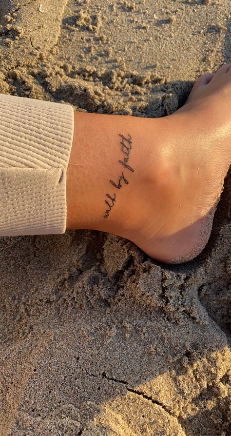 Super Meaningful Tattoos, Tomorrow Will Worry About Itself Tattoo, Christian Feet Tattoo, Biblical Ankle Tattoos For Women, Tattoo Ideas Feminine Beautiful, Walk By Faith Ankle Tattoo, Christian Based Tattoos For Women, Ava Jules Tattoo, Tattoos About God For Women