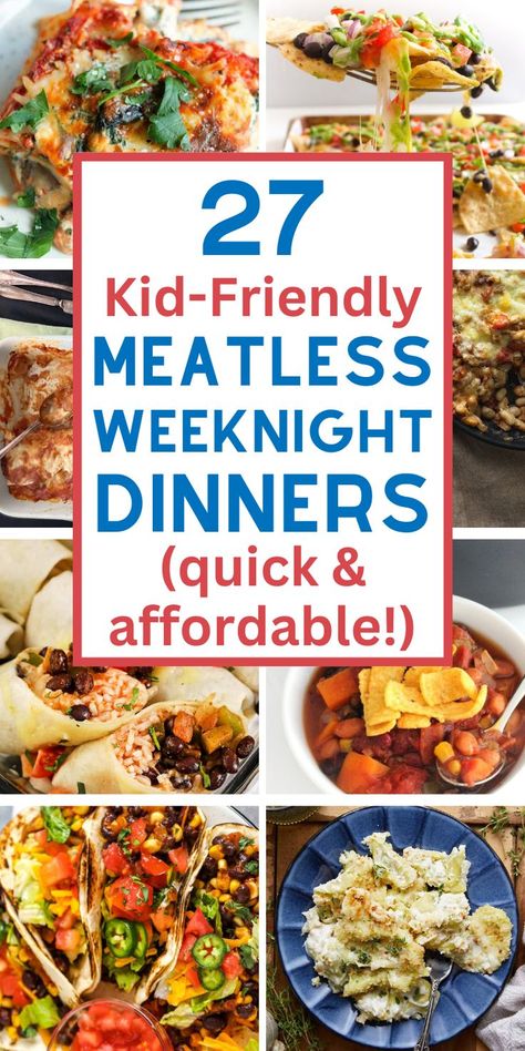 weekday dinner ideas easy vegetarian Vegetarian Weeknight Dinners, Kid Friendly Vegetarian Recipes, Meatless Meals Healthy, Quick Vegetarian Dinner, Weeknight Dinner Recipes, Vegetarian Kids, Quick Family Meals, Vegetarian Meals For Kids, Easy Vegetarian Dinner