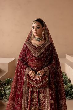 #wedding, #wedding inspiration, #event planning, #party ideas Deep Maroon Bridal Lehenga, All Red Bridal Lehenga, Desi Wedding Lengha, Dark Red Wedding Lehenga, Wedding Lehengas Bridal Pakistani, New Wedding Dresses Pakistani, Burgundy Bridal Lehenga, Desi Wedding Dresses Red, Pakistani Baraat Dresses