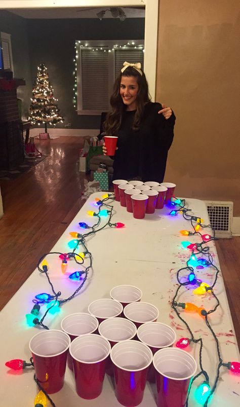 Making the beer pong table festive. TSM. Christmas Party Friends, Tacky Christmas Party, Christmas Party Games For Adults, Christmas Party Ideas For Teens, Christmas Pajama Party, Girls Christmas Party, Adult Christmas Party, Work Christmas Party, Family Christmas Party