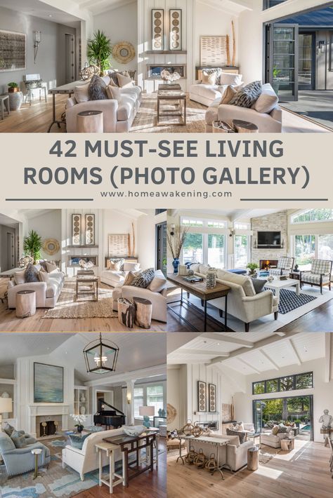 42 living room designs and ideas that you have to see #livingroom #decor #interiordecorating Great Room Design Ideas, Model Homes Interiors Photo Galleries, 4 Piece Living Room Set, Large Living Room Layout, Modern Home Decor Living Room, Living Room Furniture Ideas, Room Furniture Ideas, Rectangular Living Rooms, Open Kitchen And Living Room