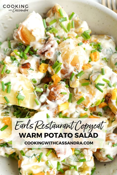 This potato salad is the MOST delicious potato salad from Earls Kitchen + Bar, a Canadian casual dining restaurant. I managed to recreate a version of it here! Delicious Potato Salad, Warm Potato Salad, Warm Potato Salads, Restaurant Copycat, Salad Pasta, Homemade Guacamole, Steak Salad, Dining Restaurant, Casual Dining Restaurant