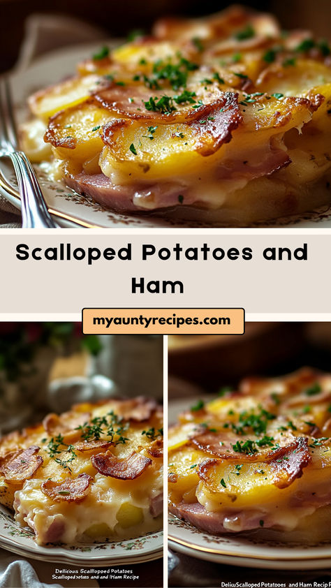 This Delicious Scalloped Potatoes and Ham recipe is the perfect side dish for holidays, family dinners, or any time you crave something comforting and hearty. Thinly sliced potatoes are layered with tender ham and a creamy cheese sauce, then baked until golden and bubbly. T What Goes With Scalloped Potatoes, Ham And Veggies, Scalloped Potatoes And Ham For Two, Scallop Potatoes And Ham Recipes, Ham And Cheese Scalloped Potatoes, Ham And Scalloped Potatoes Baked, Ham And Scalloped Potatoes Easy, Ham Cubes Recipes, Ham And Scalloped Potatoes Crockpot