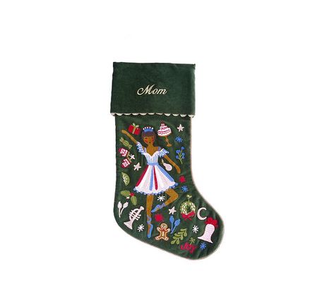 Rifle Paper Co. Nutcracker Sugar Plum Fairy Embroidered Velvet Christmas Stocking | Pottery Barn Kids Modern Christmas Stockings Ideas, Traditional Stockings Christmas, Nutcracker Christmas Stocking, Family Christmas Stockings Matching, Embroidery Stockings Christmas Diy, Heirloom Christmas Stocking, Embroidered Stockings Christmas Diy, Embroidery Stockings Christmas, Diy Felt Stocking