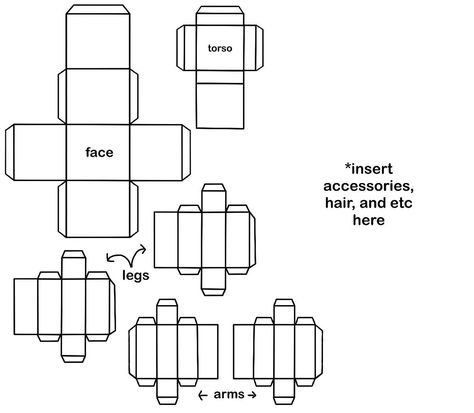 Printable Diy Crafts, Cube Template, Origami Templates, Paper Doll Printable Templates, Crafting Recipes, Paper Toys Template, Paper Craft Ideas, Papercraft Printable, Character Template