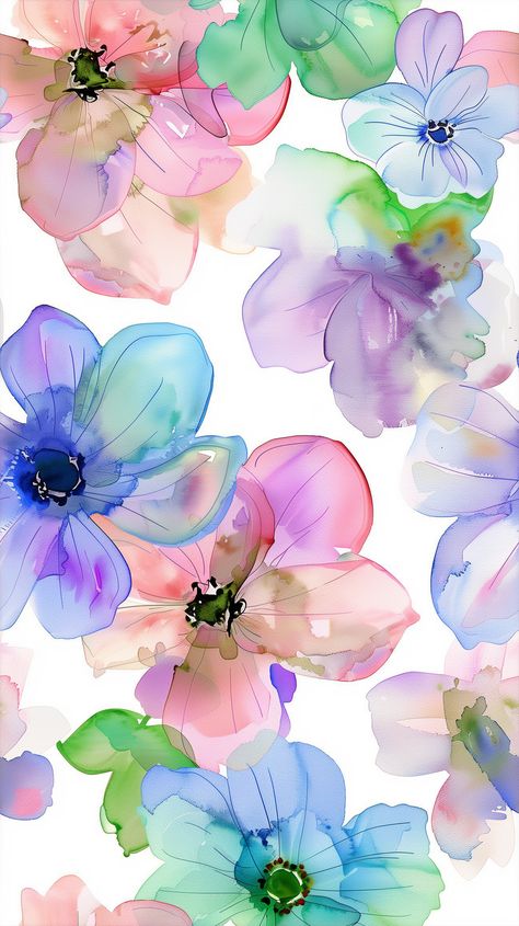 A colorful pastel wallpaper with watercolor flowers in shades of pink, blue, purple, and green on a white background Beautiful Floral Background, Ipad Air 4 Wallpaper, Cute Inspirational Wallpaper, Flowers Background Wallpapers, Colorful Phone Wallpaper, Multicolor Wallpaper, Fresh Wallpaper, Girly Backgrounds, Gradient Wallpapers