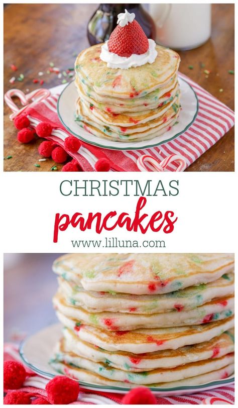 Adorable Christmas Snowman Pancakes are perfect for Christmas morning and easy enough for the kids to help too! #snowmanpancakes #pancakerecipe #holidaypancakes #pancakes #snowman Christmas Morning Kids Breakfast, Christmas Eve Snacks For Kids, Christmas Pancake Recipe, Christmas Pancake Breakfast, Kids Christmas Pancakes, Breakfast Food Ideas For Party, Christmas Breakfast Ideas Pancakes, Pancakes With Sprinkles, Easy Christmas Pancakes