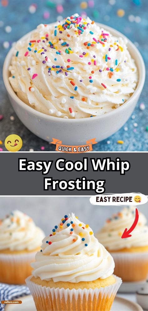 Whip up a batch of Cool Whip Frosting for a light, fluffy alternative to traditional frostings. It’s perfect for topping cakes, cupcakes, or cookies, adding a sweet, creamy finish without being too heavy. #CoolWhipFrosting #LightFrosting #DessertTopping Uses For Leftover Frosting, Cool Whip Cake Icing, Light Whipped Frosting For Cake, Easy Dessert Recipes With Cool Whip, Whip Cream Cake Frosting, Cheap Frosting Recipes, Cream Cheese And Cool Whip Icing, Cool Whip Frosting Cake, Cool Whip And Vanilla Pudding Frosting