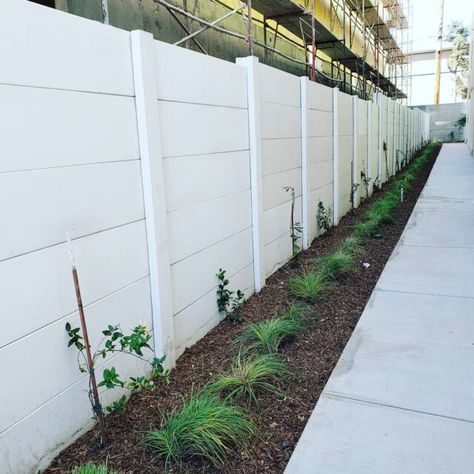 Concrete Fences, Concrete Fence Wall, Prefab Walls, Outdoor Fire Pit Area, Fence Wall Design, Front Lawn Landscaping, Gate Wall Design, Fence Gate Design, Concrete Fence