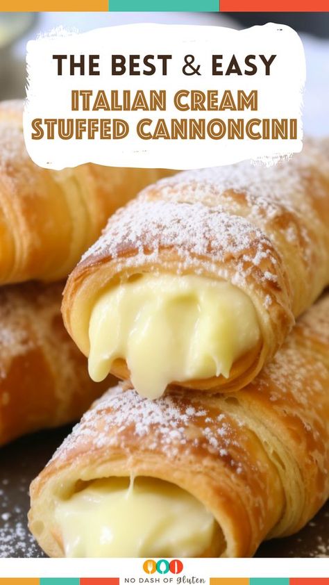 Discover the art of Italian desserts with our Italian Cream Stuffed Cannoncini recipe. Perfectly flaky pastry meets creamy custard in this delightful treat. Easy to make and sure to impress! Pin this for a simple yet elegant dessert. Try it today and share your creation! Italian Cream Stuffed Cannoncini, Cream Stuffed Cannoncini, Italian Cream Puffs, Cannoli Recipe, Cream Puff Recipe, Custard Cream, Italian Cream, Italian Pastries, Puff Recipe