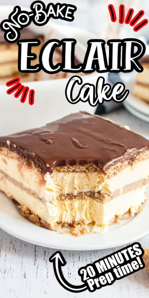 Easy Eclairs, Cinnamon Graham Crackers, Chocolate Eclair Dessert, Graham Cracker Dessert, Eclairs Dessert, No Bake Eclair Cake, Oreo Torte, Dark Chocolate Frosting, Cool Whip Desserts