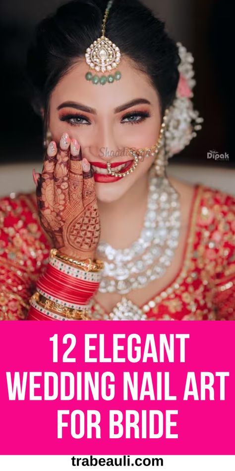 wedding nails for bride Wedding Nails For Bride Red And Gold, Desi Bridal Nails, Nail Art For Brides Indian, Bride Nails 2024 Trends, Indian Wedding Nails Design, Indian Bridal Nails Designs Brides, Nail Designs For Wedding The Bride, Nail Art For Wedding Indian Brides, Wedding Day Nails For Bride Bridal