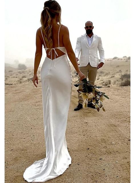 Open Back Sleek Wedding Dress, Sweetheart Neckline Open Back Wedding Dress, Simple Slim Fitting Wedding Dress, Boho Wedding Dress Big Bust, Simple Strappy Wedding Dress, Beachy Wedding Dress Simple, Silk Wedding Dress With Straps, Beach Weddings Wedding Dress, Simple Wedding Dress With Open Back