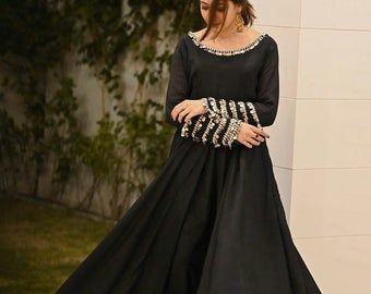 Anarkali suit | Etsy IN Black Pakistani Dress, Chanderi Anarkali, Tailor Design, Black Frock, Beautiful Black Dresses, Frock Fashion, Pakistani Dresses Casual, Pakistani Fashion Party Wear, Beautiful Pakistani Dresses