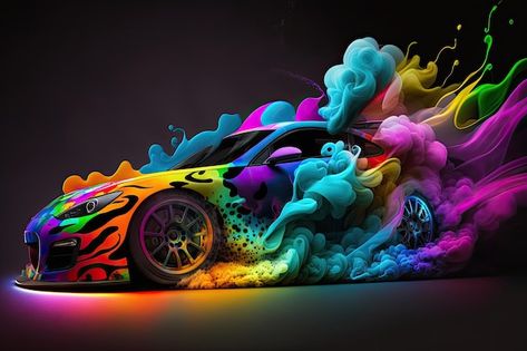 Rainbow Lamborghini, Cool Wallpapers Cars, Wallpapers Cars, Lamborghini Supercar, Car Lamborghini, Rainbow Car, Neon Car, Car Paint Colors, Vw Art