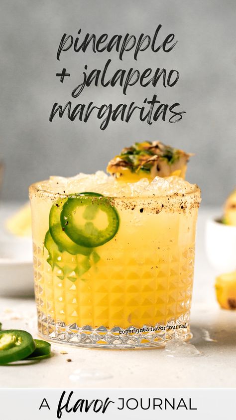 Fresh Pineapple Jalapeno Margarita Pineapple Margarita Recipe, Spicy Margarita Recipe, Spicy Pineapple, Margarita On The Rocks, Pineapple Margarita, Jalapeno Margarita, Spicy Margarita, Yummy Alcoholic Drinks, Tequila Drinks